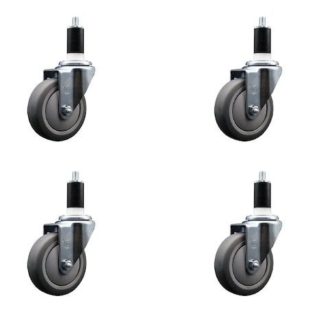 Service Caster 4'' SS Thermoplastic Rubber Wheel Swivel 1-3/8'' Expanding Stem Caster Set, 4PK SCC-SSEX20S414-TPRB-138-4